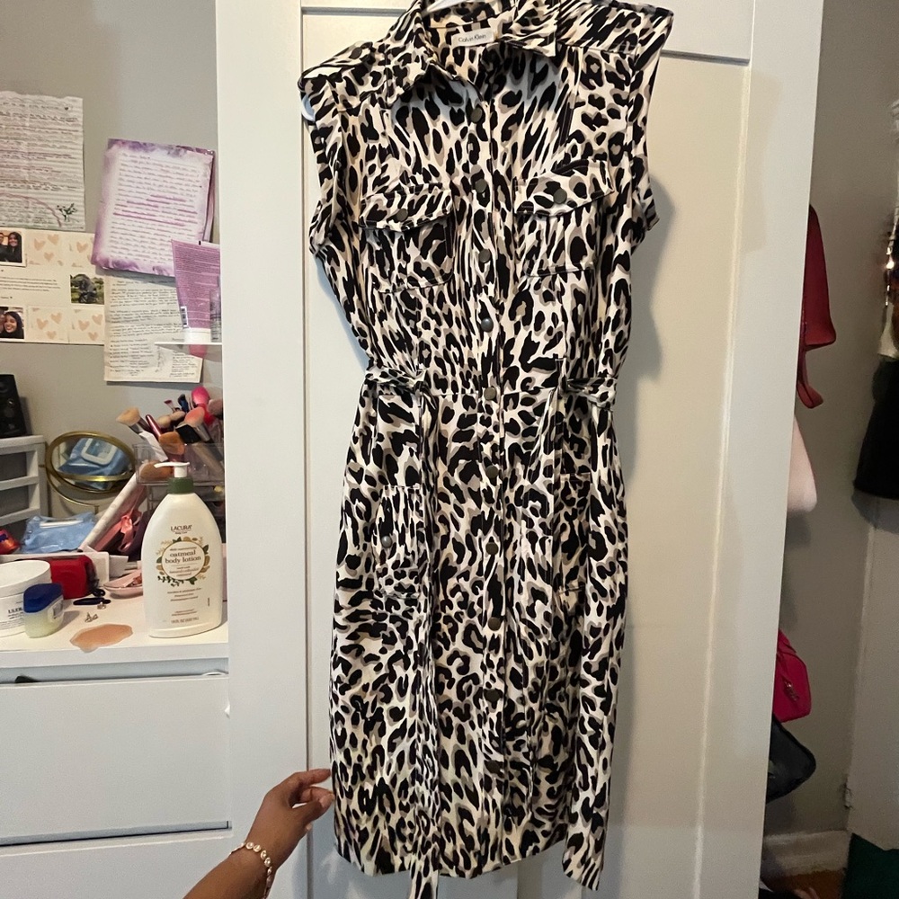 CALVIN KEINA Leopard Print Sleeveless Dress
